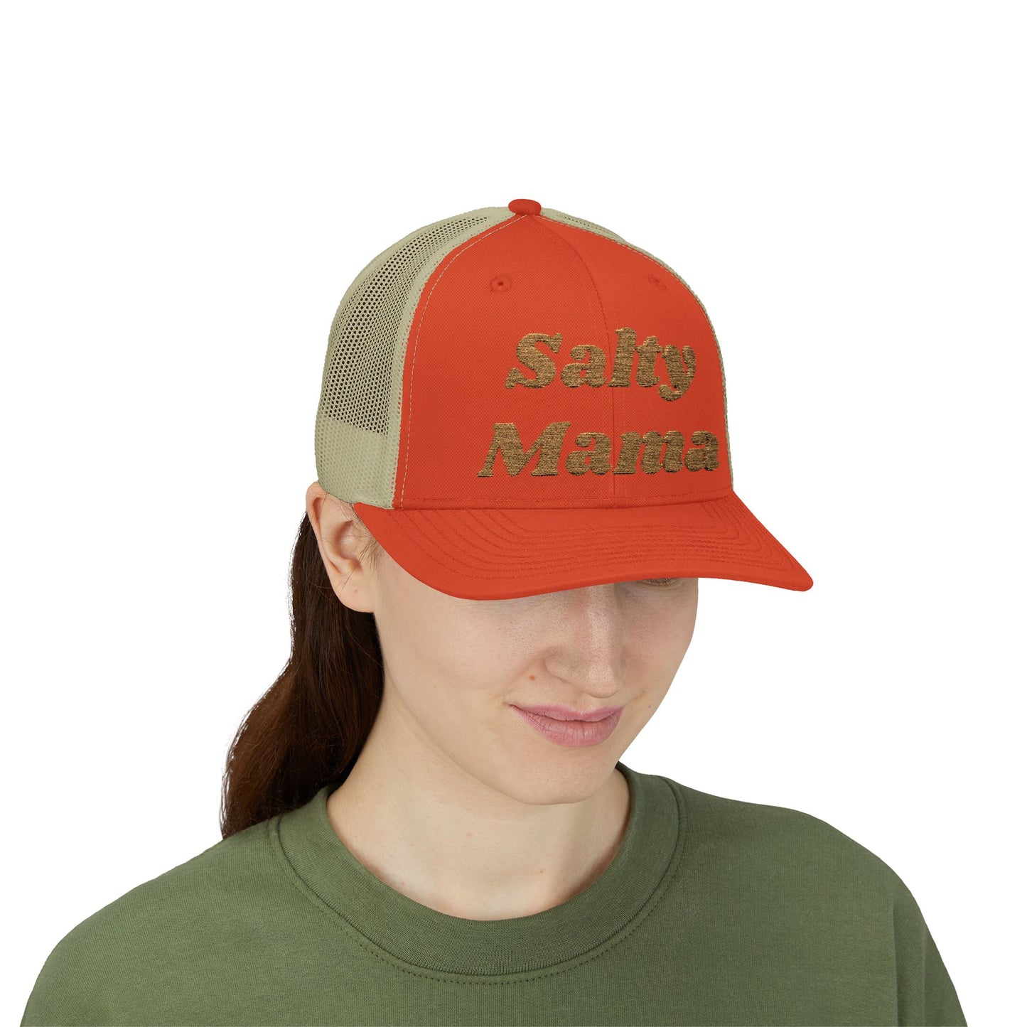 Salty Mama Trucker Hat — Sparkle Gold Text Snapback Cap
