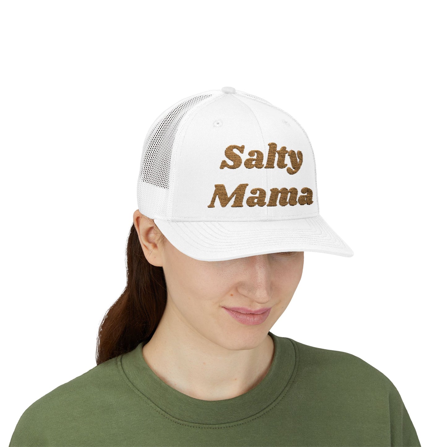 Salty Mama Trucker Hat — Sparkle Gold Text Snapback Cap