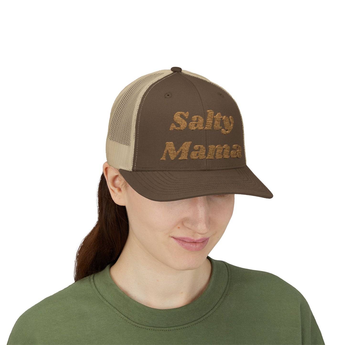 Salty Mama Trucker Hat — Sparkle Gold Text Snapback Cap