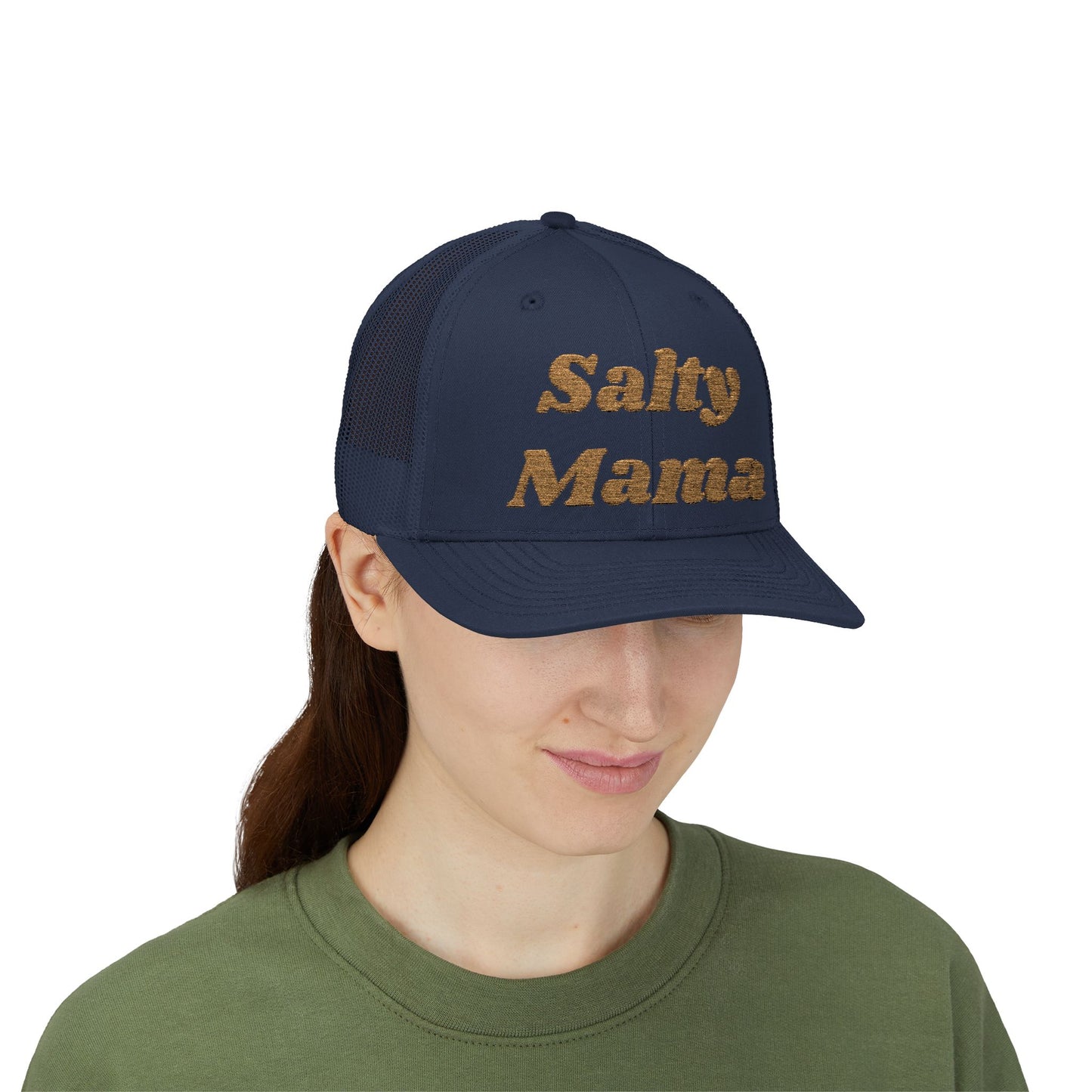 Salty Mama Trucker Hat — Sparkle Gold Text Snapback Cap